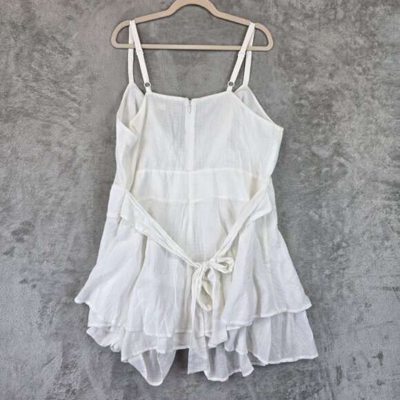 SRV x FTF Dress Womens 2X White Surplice V Neck Tiered Ruffle Hem Cotton Belted - Picture 9 of 10